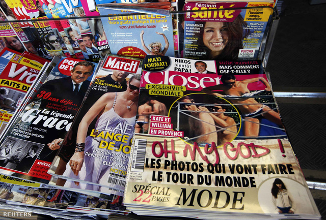 Francia bulvárlapok címlapjai egy újságosnál