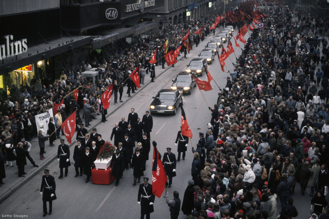 Olof Palme temetése 1986. március 15-én Stockholmban