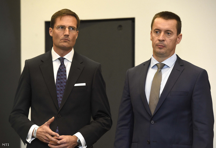 Sneider Tamás és Gyöngyösi Márton a Jobbik kongresszusáról tartott sajtótájékoztatón a budapesti Dürer Rendezvényházban 2018. szeptember 29-én.