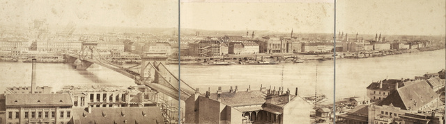 Pest Buda látképe a Várhegy felől, 1867. - Kattintson a nagyobb méretért!