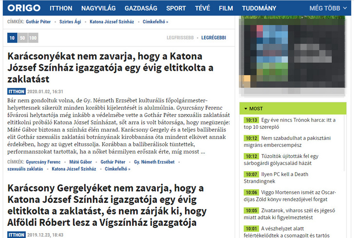 Az Origo oldalon külön címke alatt található Gothár Péter cikkek