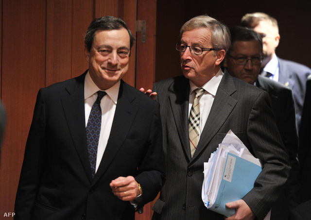Mario Draghi az Európai Központi Bank elnöke és Jean-Claude Juncker, az Eurogroup elnöke