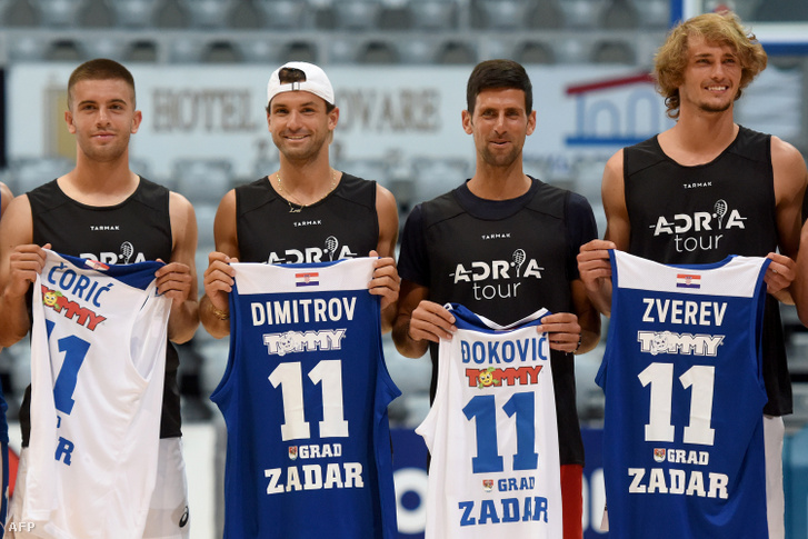 Borna Coric, Grigor Dimitrov, Novak Djokovic és Alexander Zverev az Adria Touron