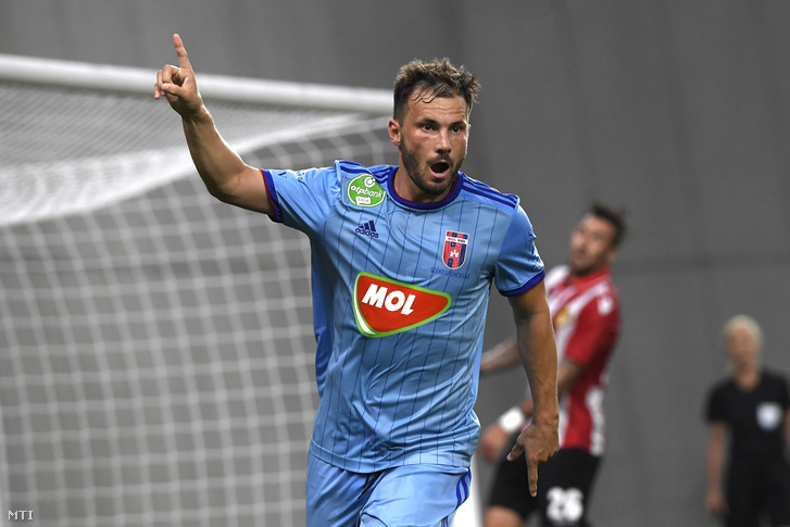 Huszti Szabolcs a MOL Vidi játékosa örül góljának az OTP Bank Liga 5. fordulójában játszott Budapest Honvéd - MOL Vidi FC mérkõzésen az Új Hidegkúti Nándor Stadionban 2018. augusztus 18-án.