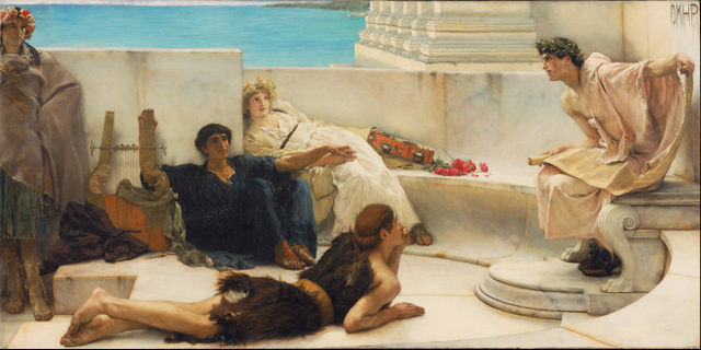 Sir Lawrence Alma-Tadema Reading from Homer című képe