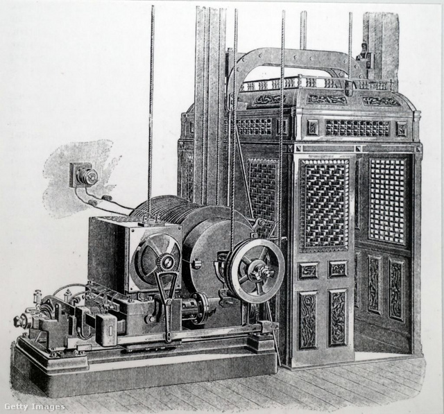 Elektromos lift rajza az (akkori nevén) Otis Brothers cégtől, 1896-ban