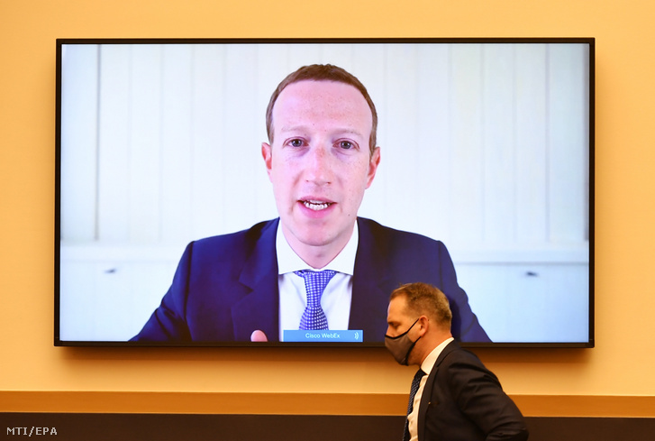Mark Zuckerberg a képviselőház igazságügyi bizottsága trösztellenes albizottsága előtti videókonferencián keresztül zajló meghallgatásán a törvényhozás washingtoni épületében a Capitoliumban 2020. július 29-én.