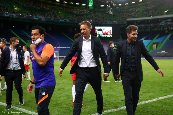 Julian Nagelsmann és Diego Simeone az RB Leipzig-Atlético Madrid Bajnokok Ligája-negyeddöntő után