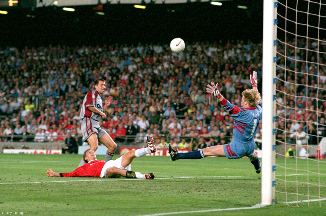 Jesper Blomqvist és Oliver Kahn a Bayern München és a Manchester United meccsen 1999. május 26-án