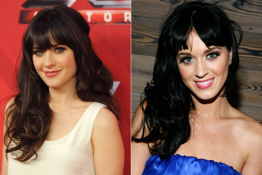 Döbbenetes a hasonlóság Katy Perry és Zooey Deschanel közt, amit az ugyanolyan fazonú és színű frizura tetéz.