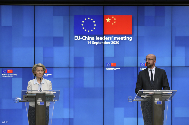 Ursula von der Leyen és Charles Michel sajtótájékoztatója az EU - Kína videós csúcstalálkozó után Brüsszelben 2020. szeptember 14-én