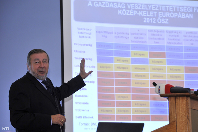 Kovács Árpád a Költségvetési Tanács elnöke  a Munkaadók és Gyáriparosok Országos Szövetsége által szervezett budapesti fórumon 2012. október 29-én.