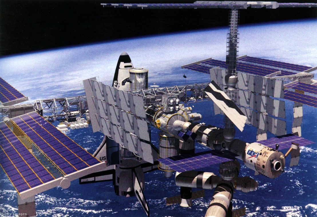 1996-ban készült számítógépes illusztráció az ISS elkészüléséről, ami 2002. júniusában kellett befejeződnie
