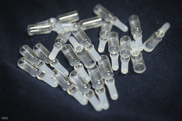 Influenza elleni védőoltást tartalmazó ampullák egy háziorvos rendelőjében 2016-ban