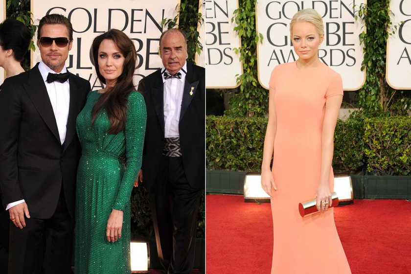 Angelina Jolie, Brad Pitt és Emma Stone a 2011-es Golden Globe-díj-átadón.