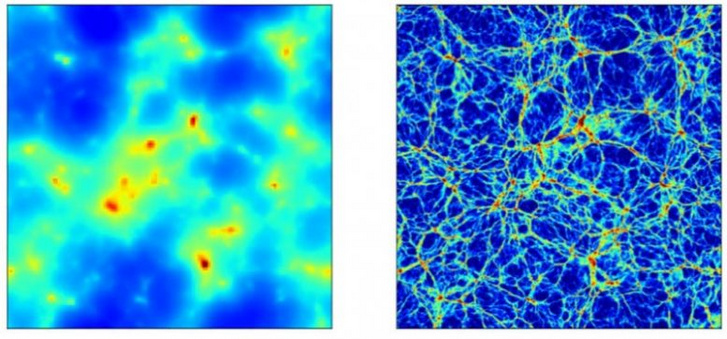 A neutrínók struktúrája (balról) és a sötét anyag (jobbról)
