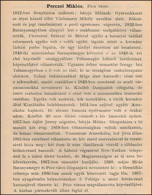 Perczel Miklós életrajza az 1887-1892-es Magyar Országgyűlési Almanachban