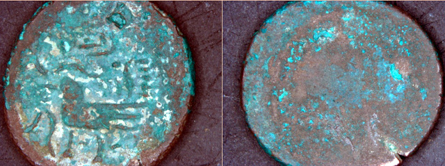 A pénzérmék lenyomatáról Zeiss SteroDicovery V1.2 szetero mikroszkóppal 8x-os nagyításban készített felvételek (A Miskolci egyetem felvétele)