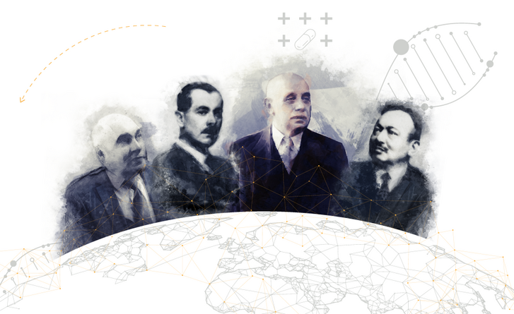 Balla Sándor (balról), Kereszty György, Richter Gedeon és Wolf Emil a magyar gyógyszergyártás ikonikus alakjai közé tartoznak