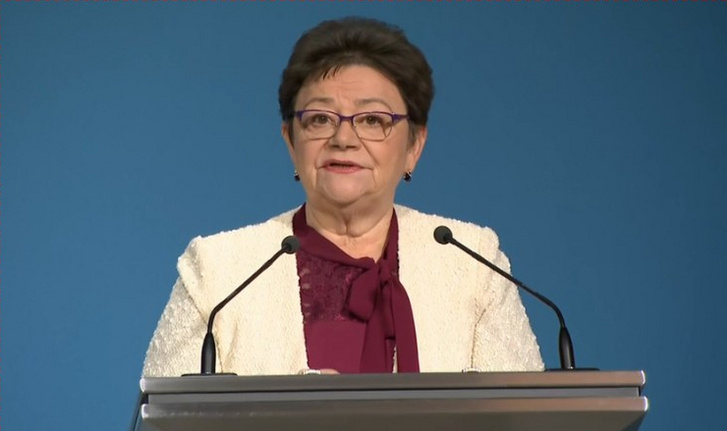 Müller Cecília az operatív törzs tájékoztatóján 2021. február 2-án.
