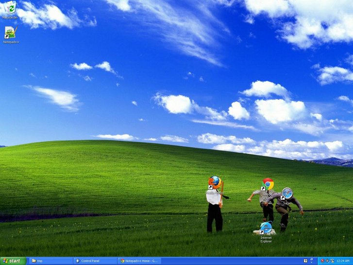 Régi IE-mém klasszikus Windows-háttérképpel és a Hivatali patkányok című film alapműveltséghez tartozó jelenetével