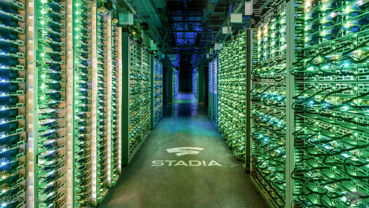 Így néz ki egy Google Stadia szerverparkja – szép zöld, és sok-sok gép van benne (forrás: Google Stadia médiakit)