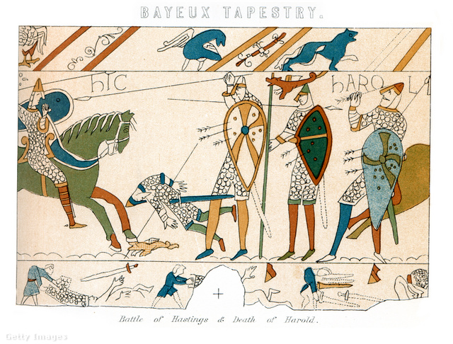 A hastingsi csata ábrázolása a bayeux-i falikárpiton.