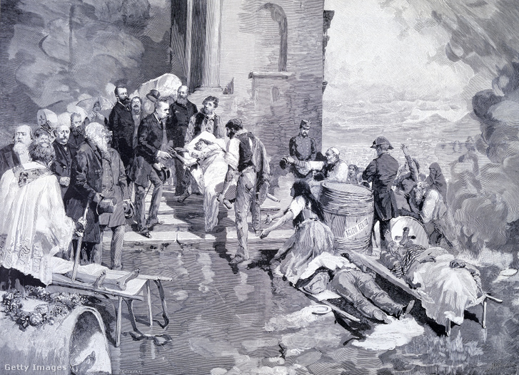 I. Umbertó olasz király 1884-ben meglátogat egy kórházat Nápolyban, ahol kolerával fertőzött betegeket látnak el