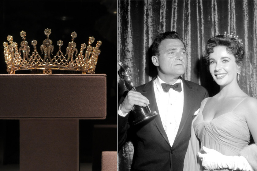 Ezen az 1957-es fotón Elizabeth Taylor akkori férjével, Mike Todd-dal látható. Tőle kapta a fejét díszítő gyémánttiarát. A színésznő beszámolója szerint a férfi e szavak kíséretében nyújtotta át neki a szemkápráztató ékszert: „Te vagy a királynőm, és szerintem kéne neked egy tiara.” Először az Oscar-gálán viselte, ahol Todd a 80 nap alatt a föld körül című filmjével megnyerte a legjobb filmnek járó díjat.