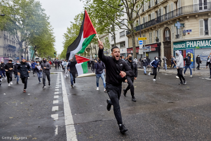 Palesztín-párti demonstráció Párizsban 2021 május 15-én