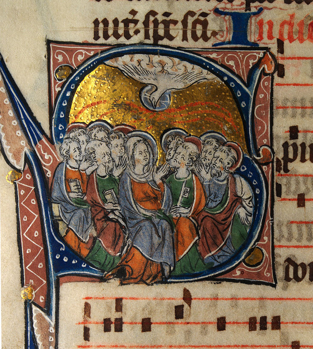 A Szentlélek eljövetelének ábrázolása egy 14. század eleji misekönyvben.