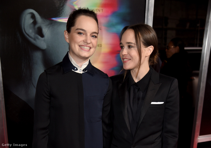 Emma Portner és Elliot Page (akkor még Ellen Page) az Egyenesen át című film premierjén 2017. szeptember 27-én