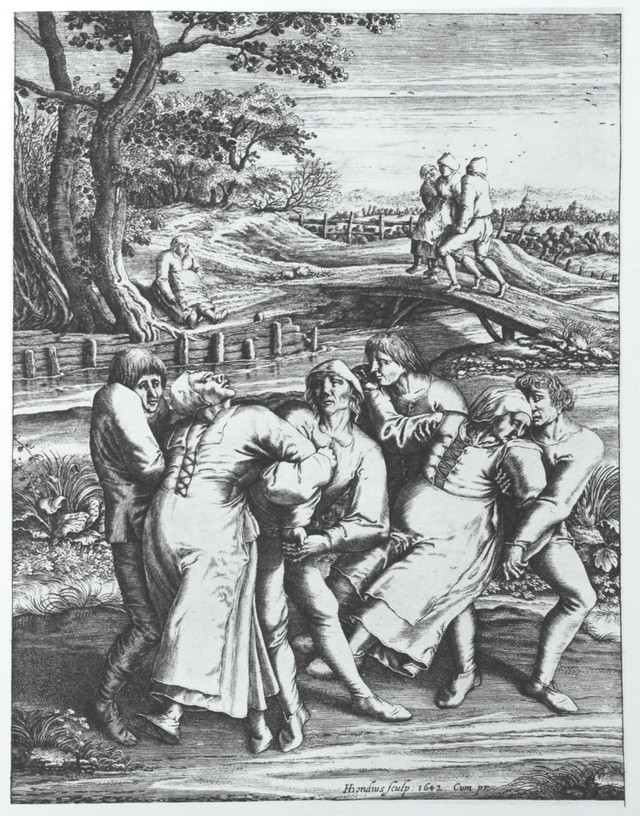 Id. Pieter Brueghel rajza az 1518-as „táncjárványról”.