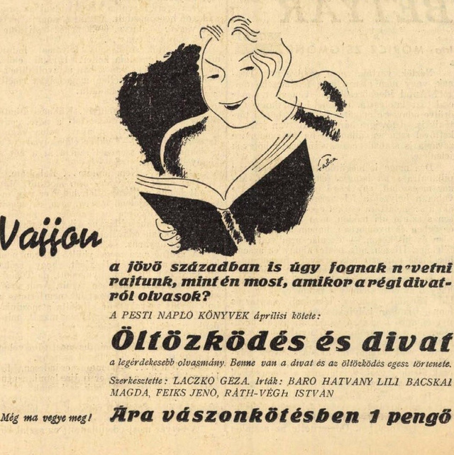 Az Öltözködés és divat című könyv hirdetése a Pesti Naplóban, 1936