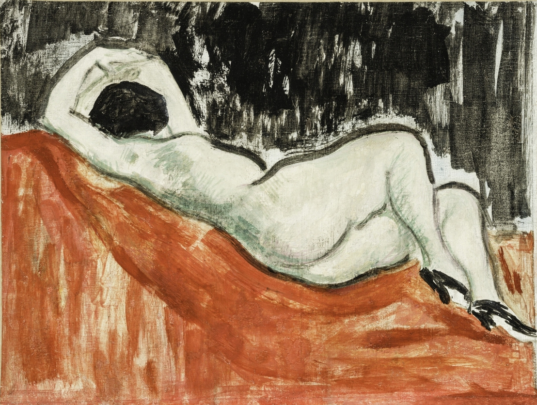 Vaszary János: Párizsi modell (Fekvő akt piros szőnyegen), 1930-as évek