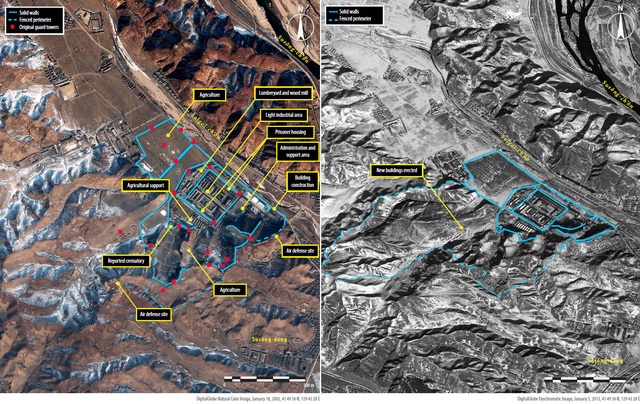 Az egyik Észak-koreai munkatábor 2003-ban és 2013-ban