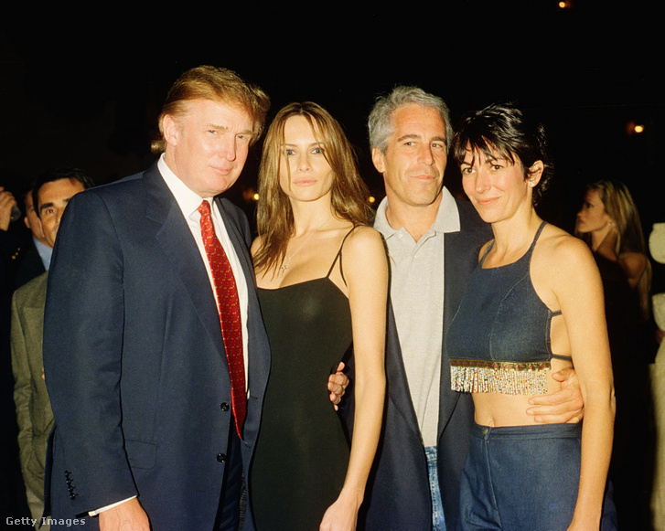 Jeffrey Epstein Ghislaine Maxwell Donald és Melania Trump társaságában 2000. február 12-én