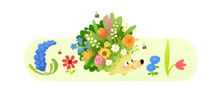 A déli félteke tavaszát ünneplő Google doodle sün (2021. szeptember 22.)