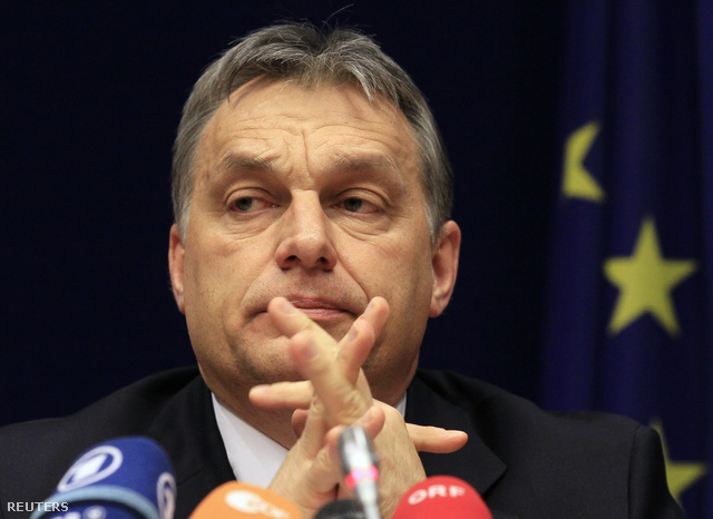 Orbán Viktor 2013. március 14-én sajtótájékoztatót tart Brüsszelben
