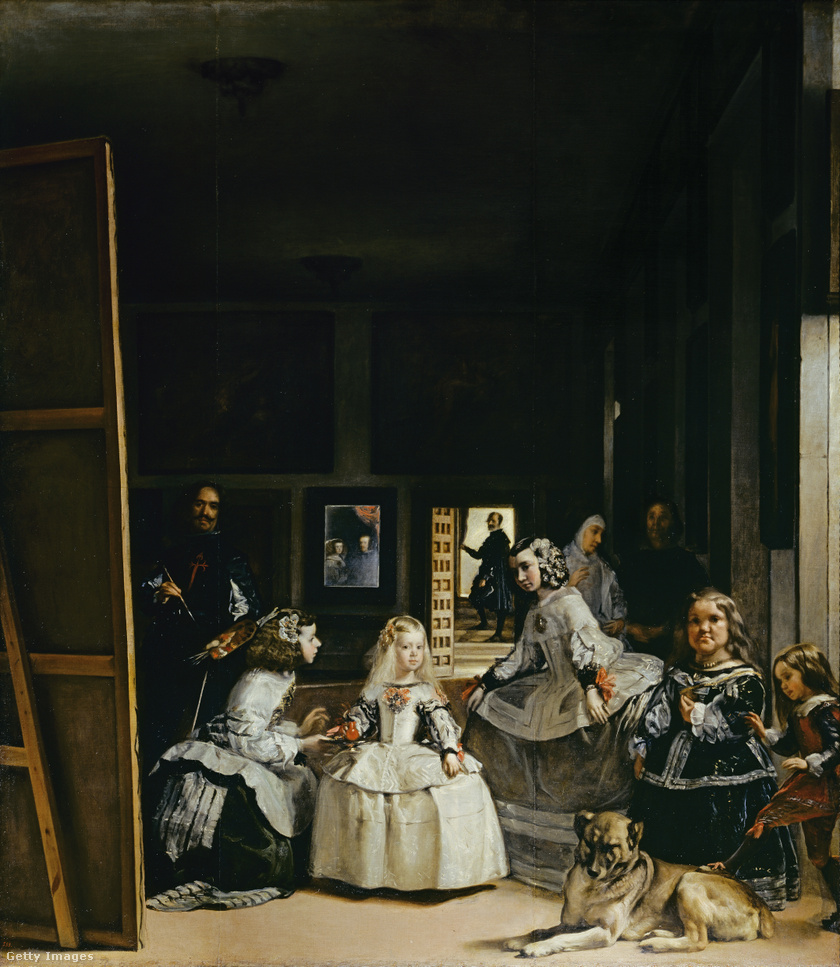 A háttérben IV. Fülöp, elöl unokahúga, azaz felesége és gyermekeik a festő, Velázquez társaságában.