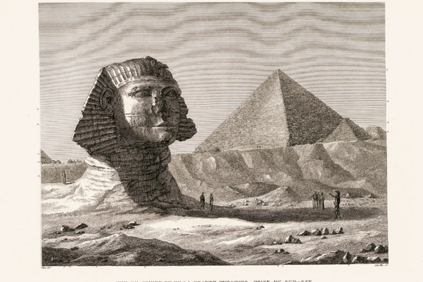 A 19. századi Description de l'Egypte ismeretterjesztő publikáció ábrázolása, 1823-ból.