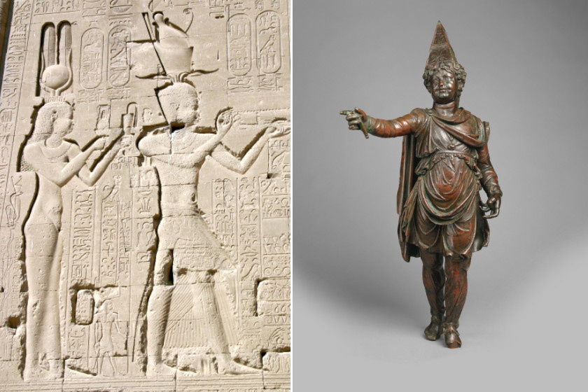 Kaiszarion és Kleopátra balra, Ptolemaiosz Philadelphosz jobbra.