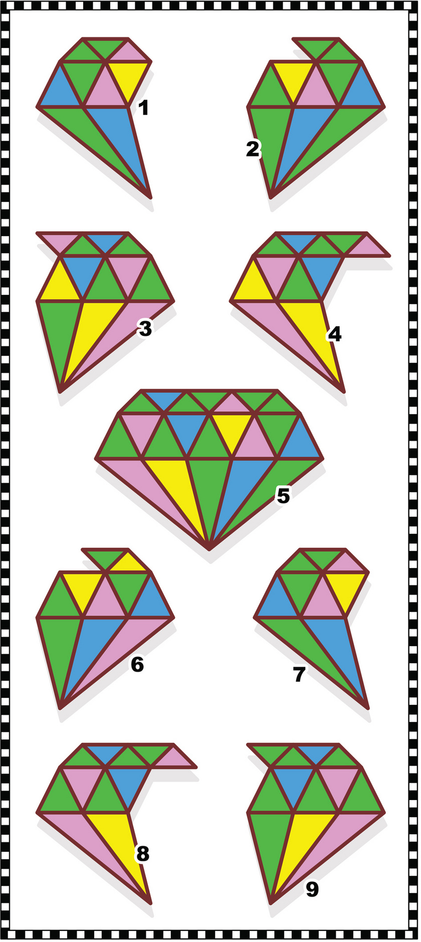 Az 5-ös ábrán látható gyémánt melyik két darabból áll össze? A megoldáshoz görgess tovább!