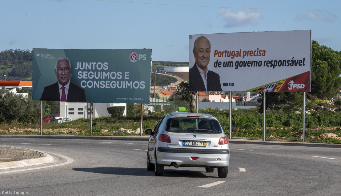 Választási kampányplakátok Portugáliában 2022. január 7-én