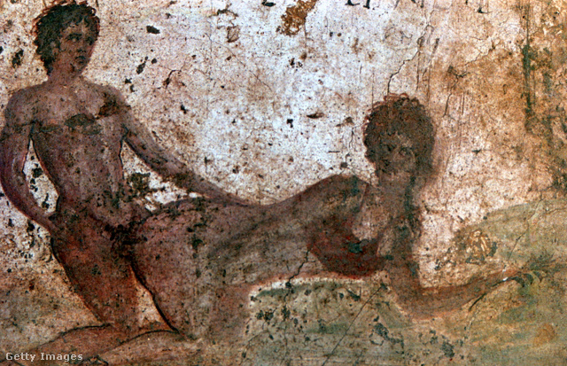Erotikus freskó egy előkelő pompeji ház falán.