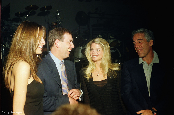 Melania Trump, András herceg, Gwendolyn Beck és Jeffrey Epstein egy partin 2000. február 12-én