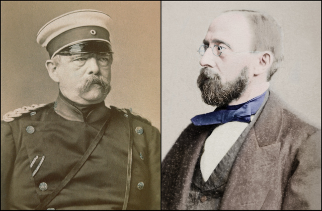 A szembenálló felek: Otto von Bismarck (1815–1898) és Rudolf Virchow (1821–1902)