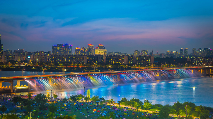 Szivárvány show a Banpo hídon, Dél-Koreában