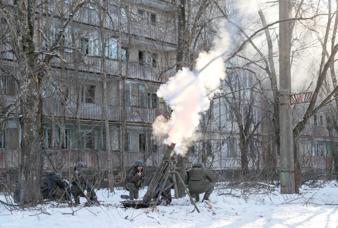 Ukrán gyakorlat Csernobilban 2022. február 4-én