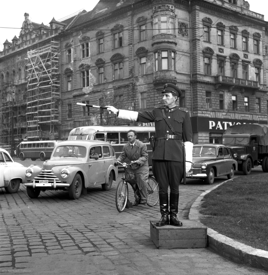 Budapest, May 20, 1957 A traffic police officer directs traffic in Budapest.